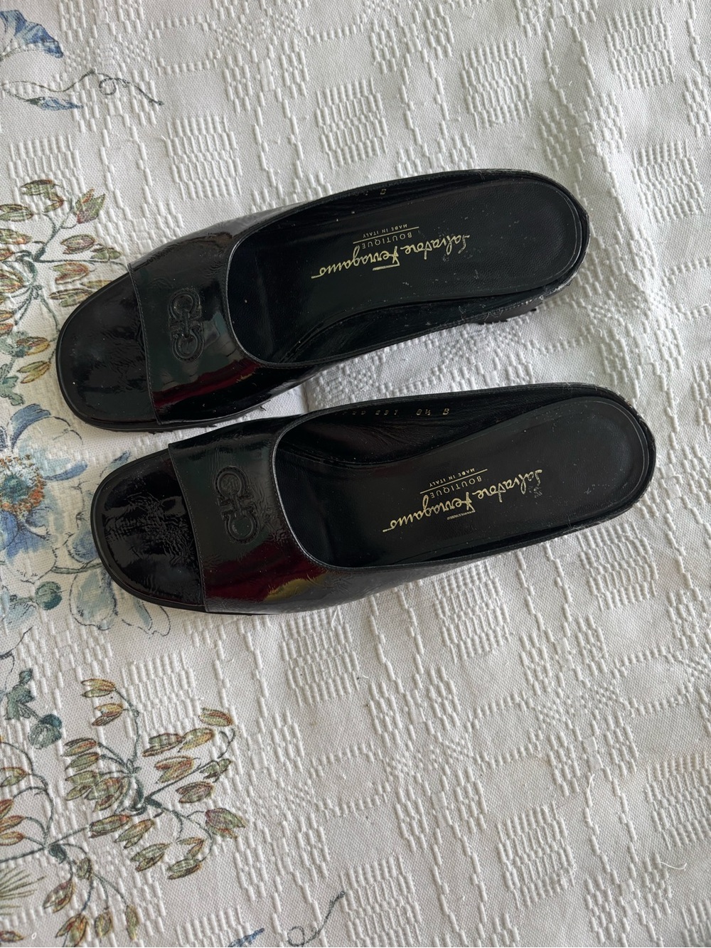 Salvatore Ferragamo Black Patent Mules my